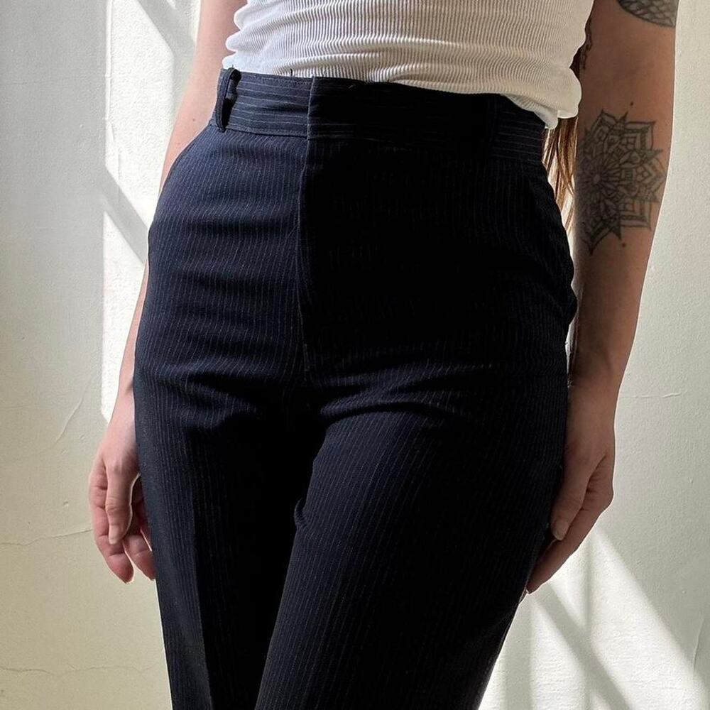 Vintage Handmade Navy Pinstripe Dress Pant Trouser Petite